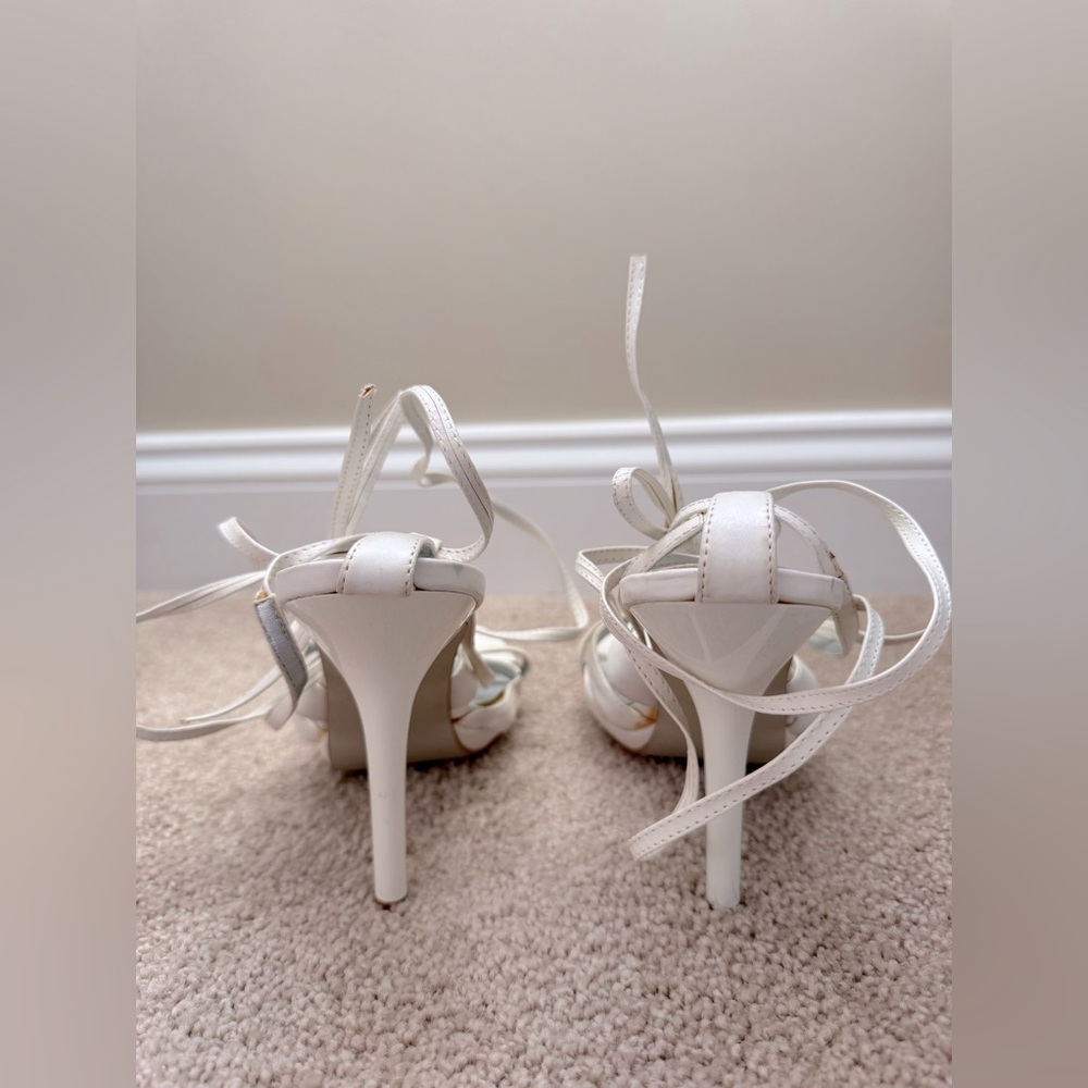White Tie Up Strappy Heels Ankle Wrap Sandals Platform Stiletto Size 7 - Picture 6 of 10